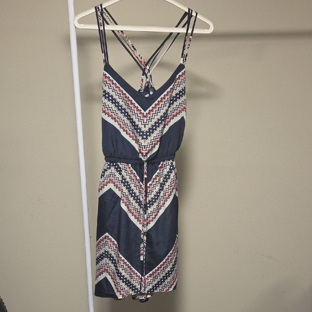 BeBop Navy Chevron-Print Drawstring Mini Dress